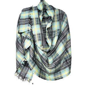 LOFT Plaid Scarf With Fringe Edges NWT Soft & Cozy Teal/White/Gray – 82" x 28"